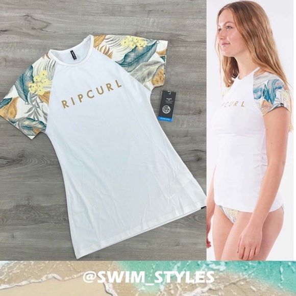 ☀️RIP CURL☀️ TROPIC SHACK RELAXED SHORT SLEEVE RASH GUARD - Picture 1 of 12